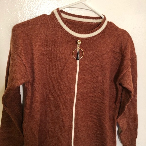 Tunic Sweater Dress Rust Brown White Stripe - Picture 3 of 8